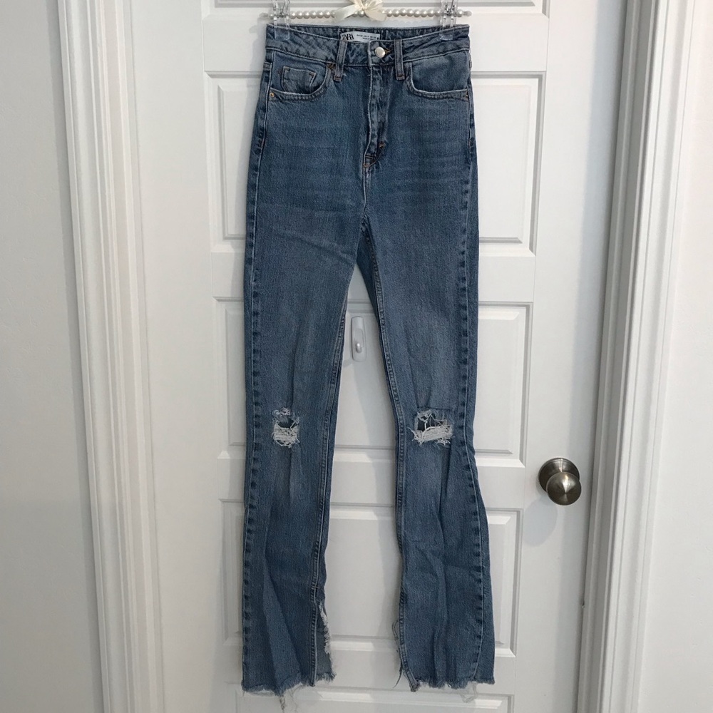 Zara Blue Flare Wide Leg Jeans